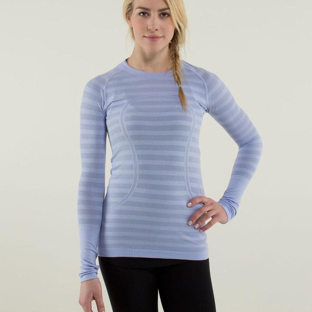 Lululemon Swiftly Tech Long Sleeve Stripe Heathered Lavender Dusk Athletic Top